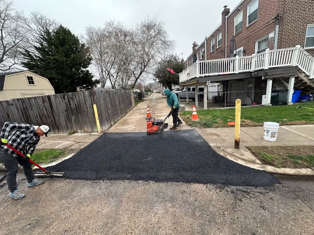 Commercial repair in progress by Harrison Asphalt