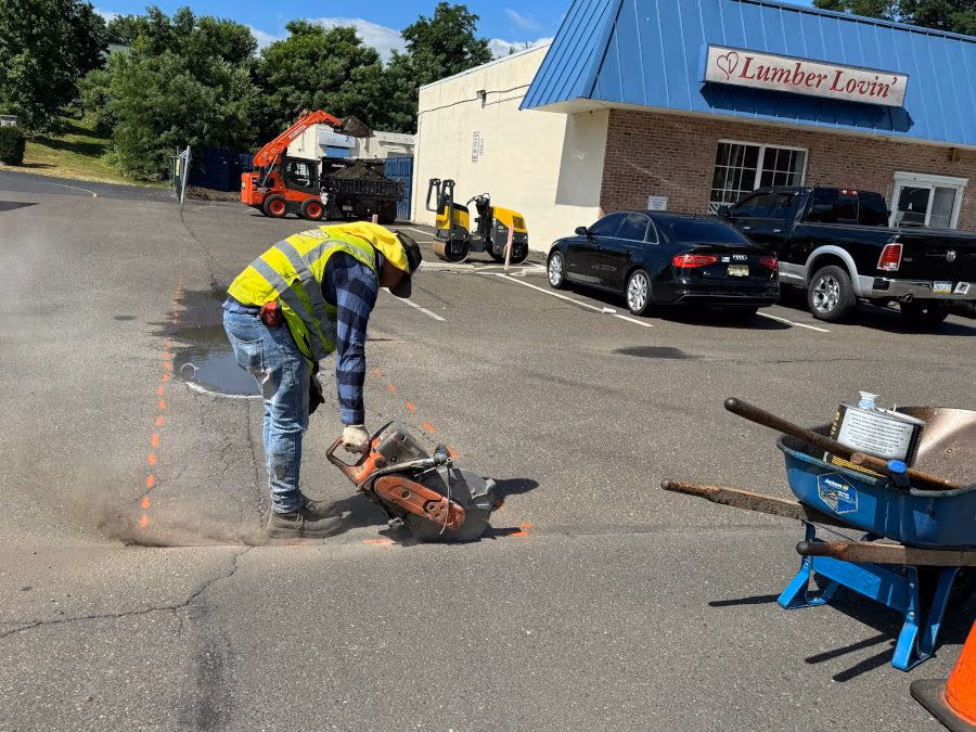 Saw-cut repair in a retail parking lot
